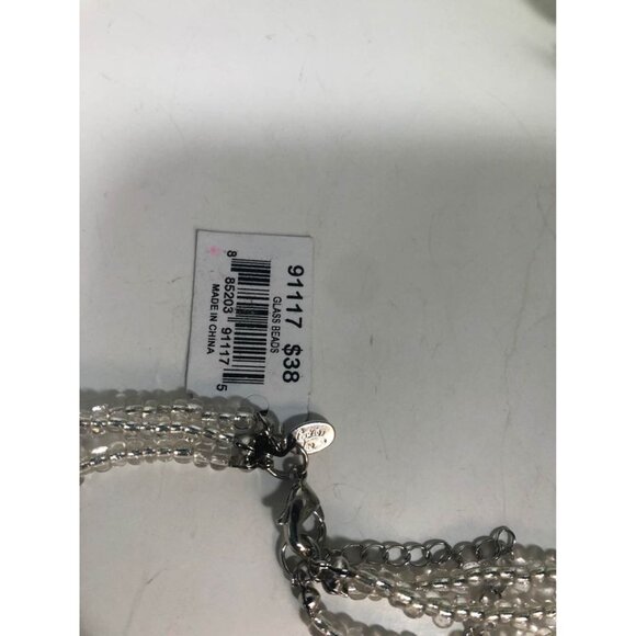 Cookie Lee Multi Strand Necklace Silver Tone Filigree Balls Clear Glass Beads - Picture 6 of 6